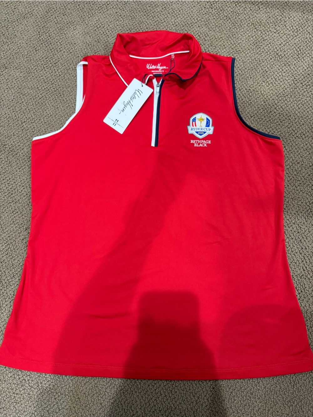 Walter Hagen Red Sleeveless Zip-Front Golf Tank with Ryder Cup Patch